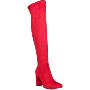 Wild Pair Womens Bravy Red Microsuede Tall Over-The-Knee Boots Shoes NWT